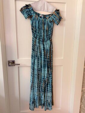 Tiara Hawaii Blue Tie Dye Off the Shoulder Long Stretchy Maxi, 0/S